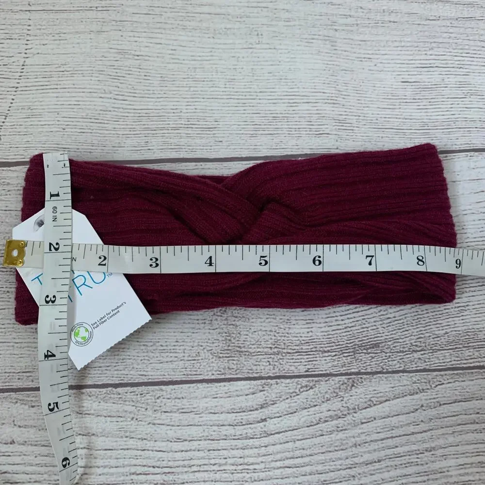 Time and Tru Burgundy Knit Headband Ear Warmer Winter Twisted Bow One Size